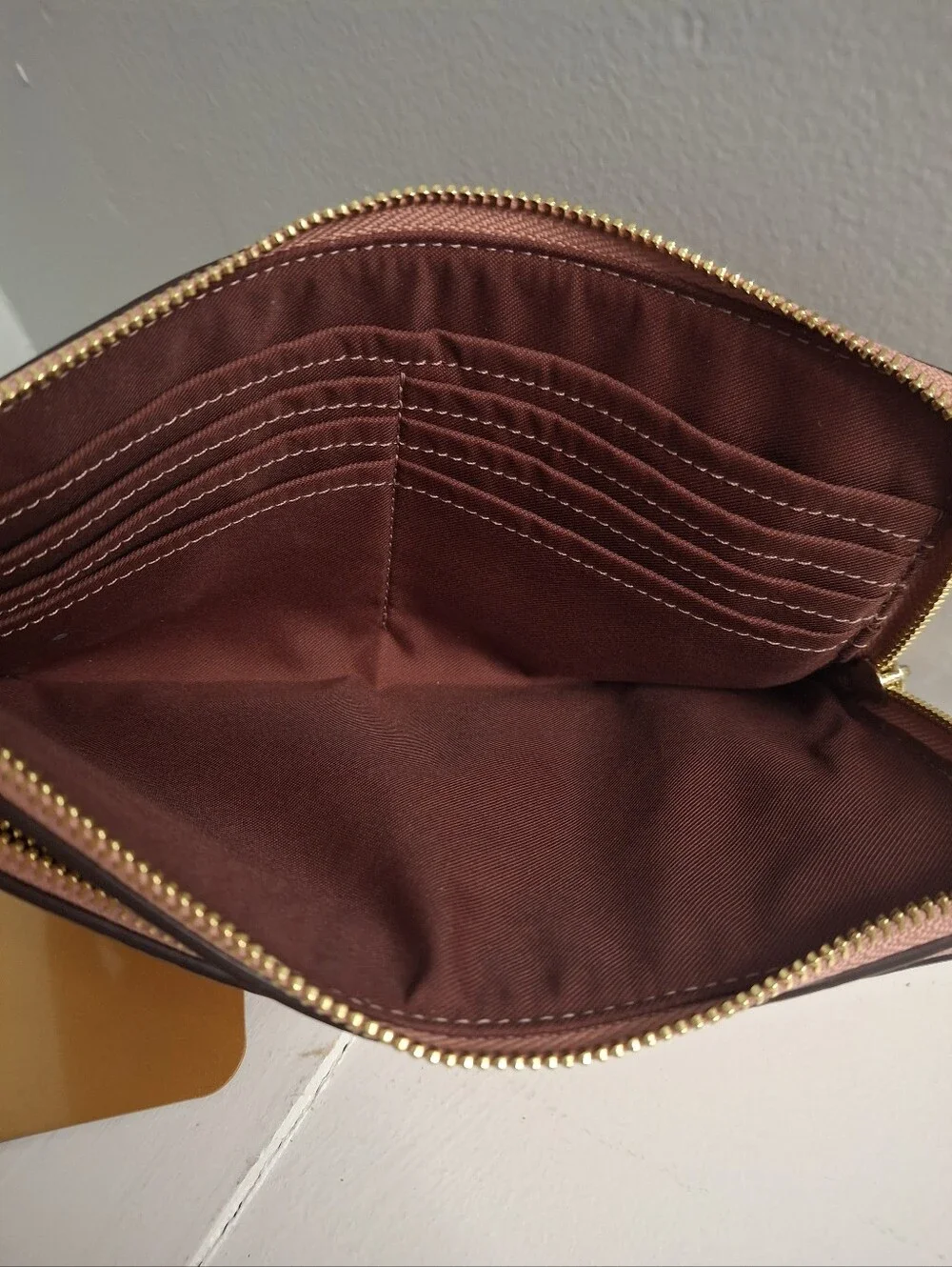 Coach Double Zip Pebble Leather Wristlet Wallet Blush Pink Gold Tone 8x5 EUC - Picture 5 of 6
